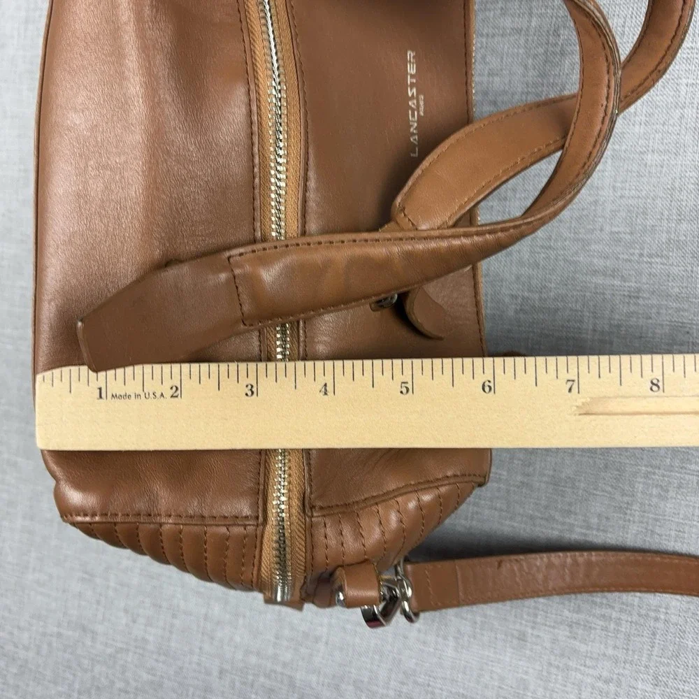 Lancaster Satchel Bag Womens Medium Brown Leather Top Handle Crossbody Zip
